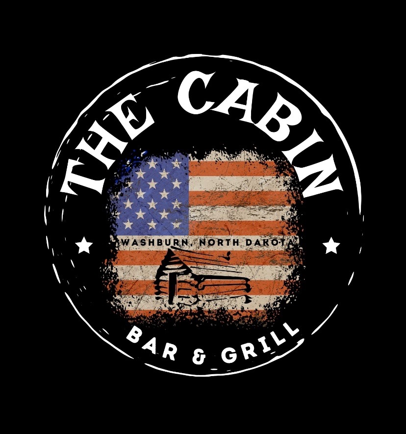 image_2e2a093c-dded-4840-9043-a18a995bc2c2 Logo of The Cabin Bar & Grill featuring an American flag design and text indicating Washburn, North Dakota.